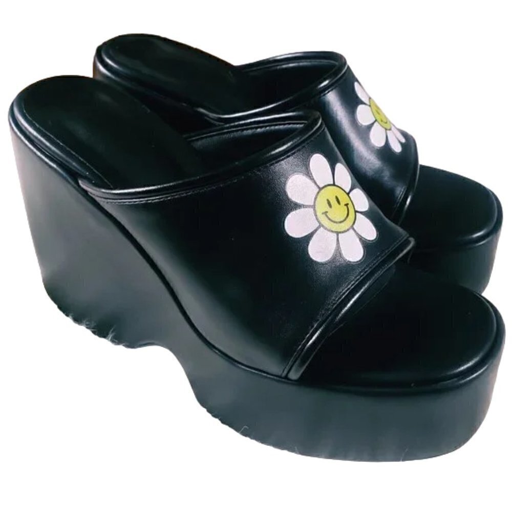 NEW BLACK PLATFORM SLIDE SANDALS